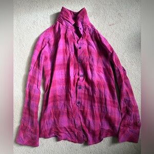 Women's Pink Plaid Button-Up Shirt